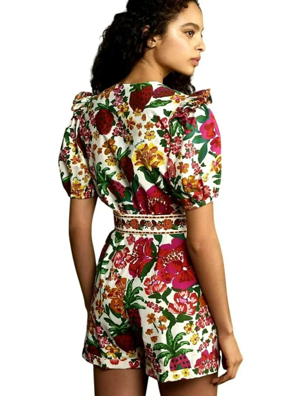 Anthropologie Farm Rio Flowerful Printed Romper Shorts Belt Small New - Picture 2 of 9